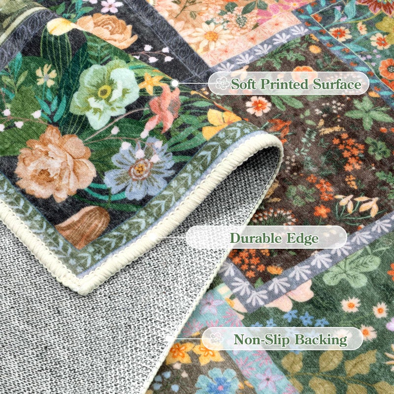 LIVEBOX 5x7 Washable Rug for Living Room, Soft Patchwork Dark Brown Rugs for Bedroom, Non Slip Ultra Thin Rug Botanical Stain Resistant Floor Carpet for Dining Room Home Office - Image 5