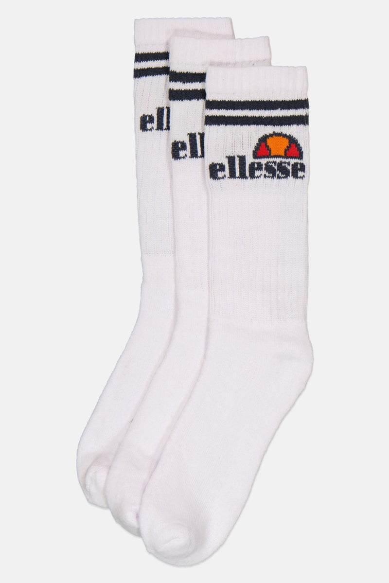 Ellesse جوارب طويلة للرجال 3 قطع بشعار العلامة التجارية، أبيض - Image 1