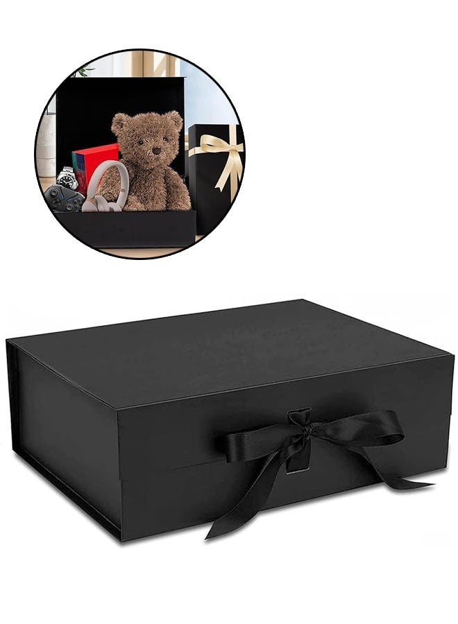 Luxury Magnetic Gift Box with Ribbon, Folding Gift Boxes for Presents with Lid for Festival, Birthday, Anniversary, Wedding, Anniversary and Baby Gift, Black, 22x17x8.5cm - Image 1