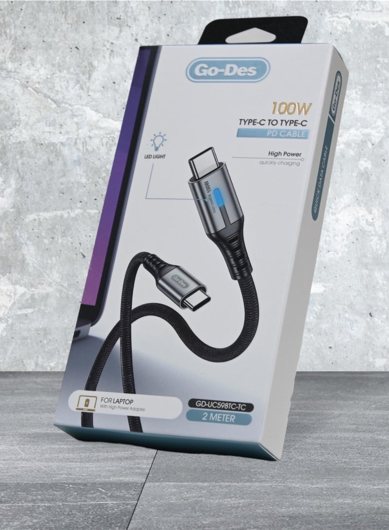 Go-Des 100W Ultra Fast Charging 5A USB-C to USB-C Cable [6.6-ft,2M], Powerful Nylon Braided USB-C Cord Phone Charger - Image 1