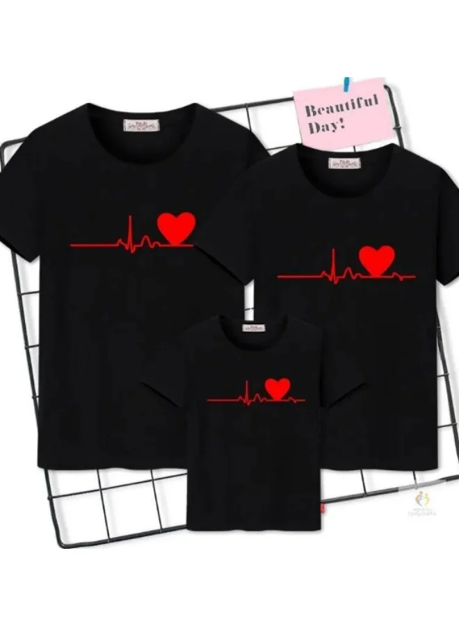 Matching Family Outfits Matching Family Heartbeat T-Shirts (Black) | Cute Heart Line Printed Cotton Tees for Mom, Dad & Kids | Coordinated Family Outfit for Photos, Vacations & Everyday Wear
