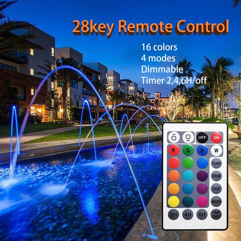 TENSUL Colored Pond Lights with Timer, RGB Fountain Lights IP68 Waterproof Submersible Dimmable Outdoor Landscape Lights for Fish Tank Pond Fountain Garden, 1-Light - Image 3