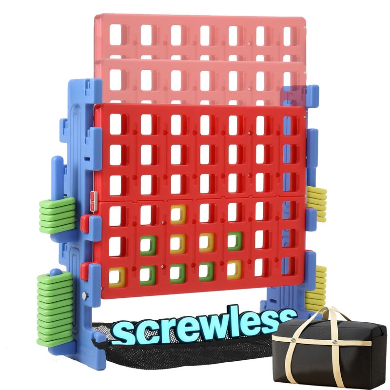 SDADI Screwless Giant 4inaRow Game Set with BlockStyle Assembly Adjustable Height 4toScore Connect Game Portable Family Yard Game for Indoor Outdoor Play - Image 3