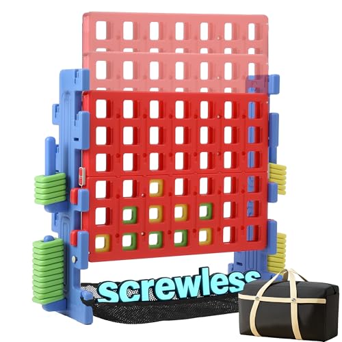 SDADI Screwless Giant 4inaRow Game Set with BlockStyle Assembly Adjustable Height 4toScore Connect Game Portable Family Yard Game for Indoor Outdoor Play - Image 1