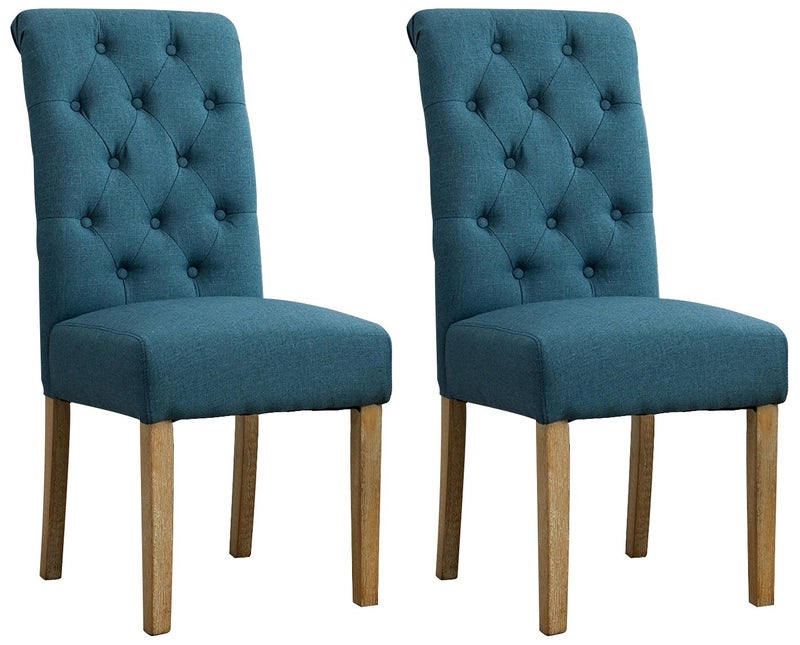 Roundhill Furniture Habit Solid Wood Tufted Parsons Dining Chair Set of 2 Blue