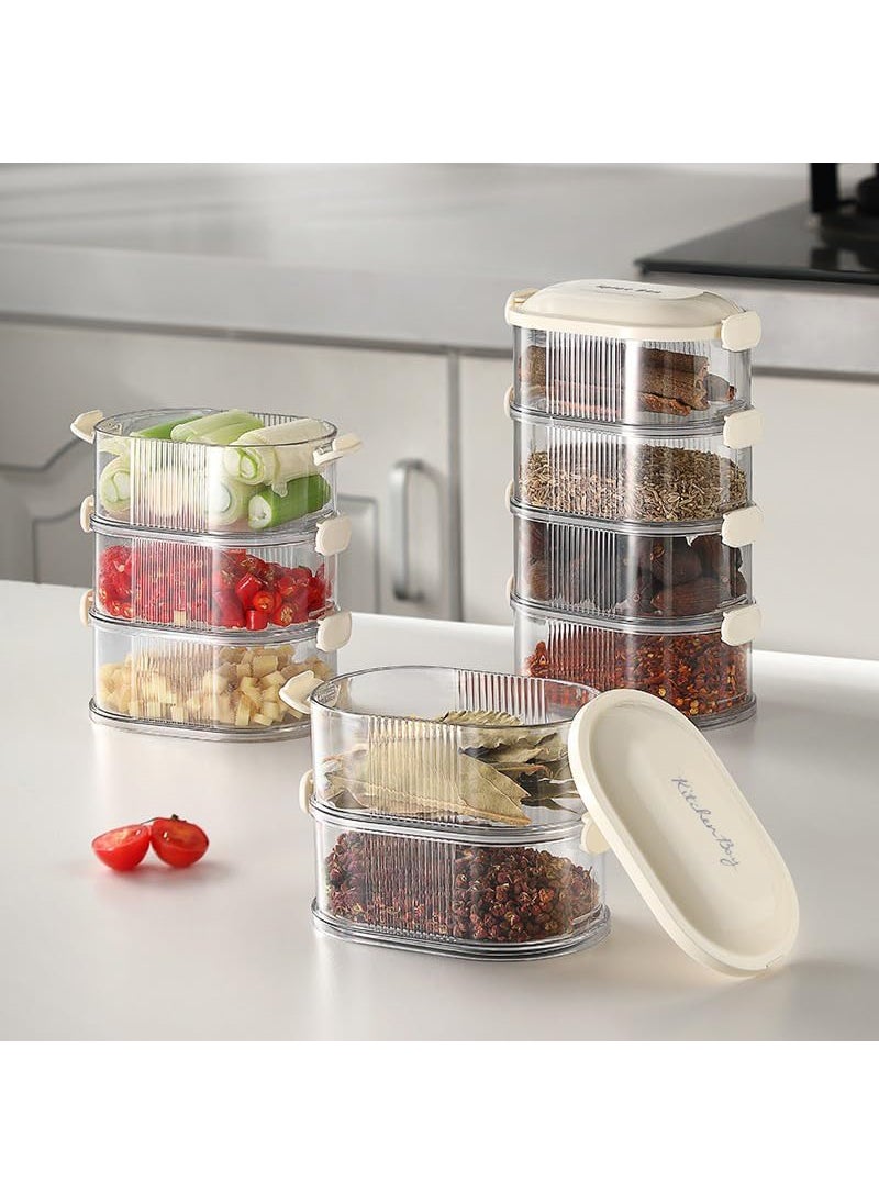 ZMOXY Containers For Condiments 4Layer Storage Box Stackable Kitchen Condiment Jars With Lids Leak Proof And Food FreshKeeping Box For Fruit Snack And Spice Seasoning Storage Box 4 Layer
