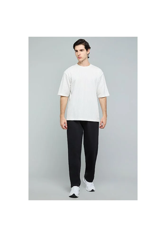 أر أند بي Textured T-Shirt with Crew Neck and Short Sleeves