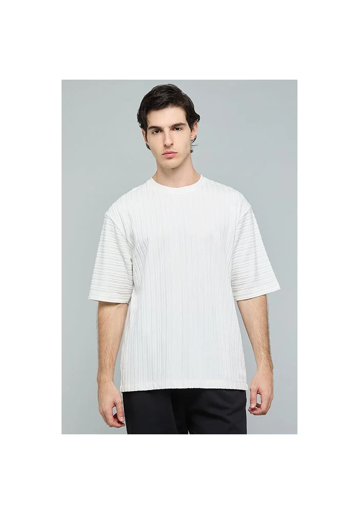 أر أند بي Textured T-Shirt with Crew Neck and Short Sleeves