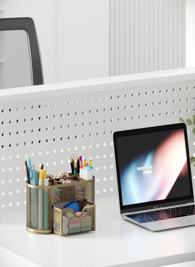 EasyPAG Desk Organizer Mesh Desktop Office Supplies Multi-functional Caddy Pen Holder Stationery with Drawer,Gold - Image 5