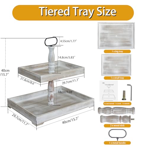 Krismax Decorative Tray Cupcake Stand Two Tiered Tray Farmhouse Rustic 2 Tiered Serving Tray for Home and Kitchen Decor Party WeddingsHoliday Decoration Customizable Display Options - Image 3
