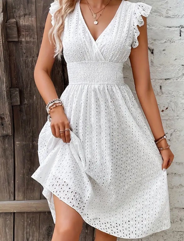 2024 Amazon AliExpress Europe and the United States summer new lotus leaf sleeve elegant dress White