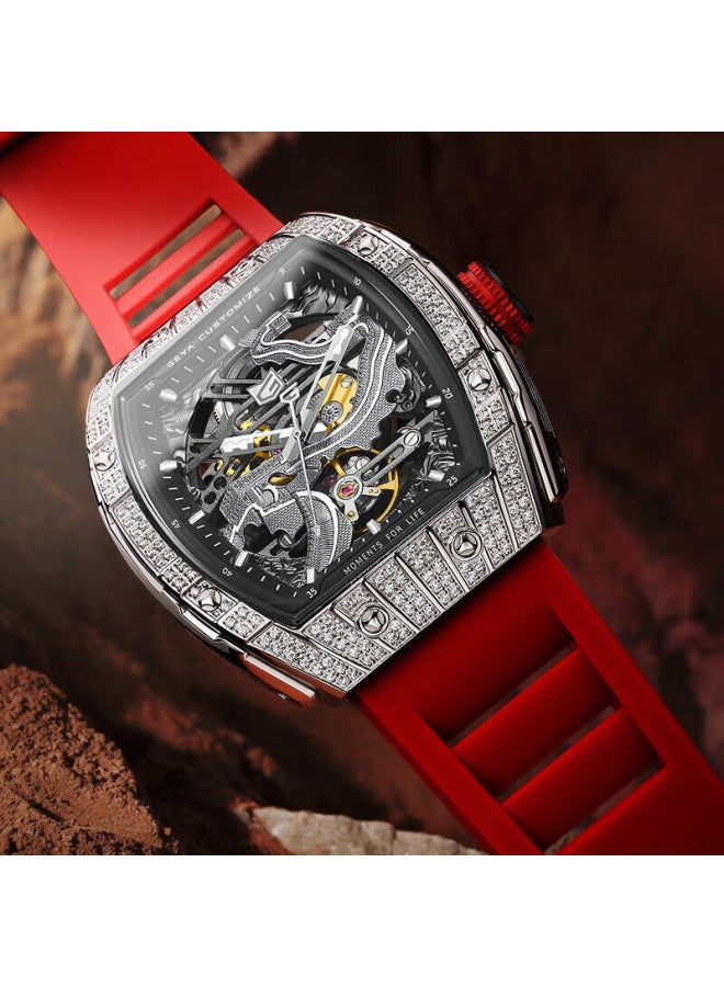 Geya Great Wall Series Brand Watch For Men, Barrel-shaped Skeleton Fully Automatic Mechanical Men's Watch, Gift For Boyfriend - Image 5