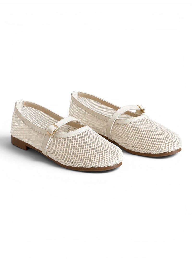 LIFESTYLISH Ballerina flat Leather In a distinctive way BF-813 - Beige - Image 1