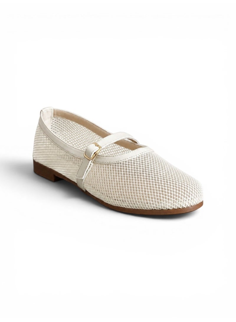 LIFESTYLISH Ballerina flat Leather In a distinctive way BF-813 - Beige - Image 3