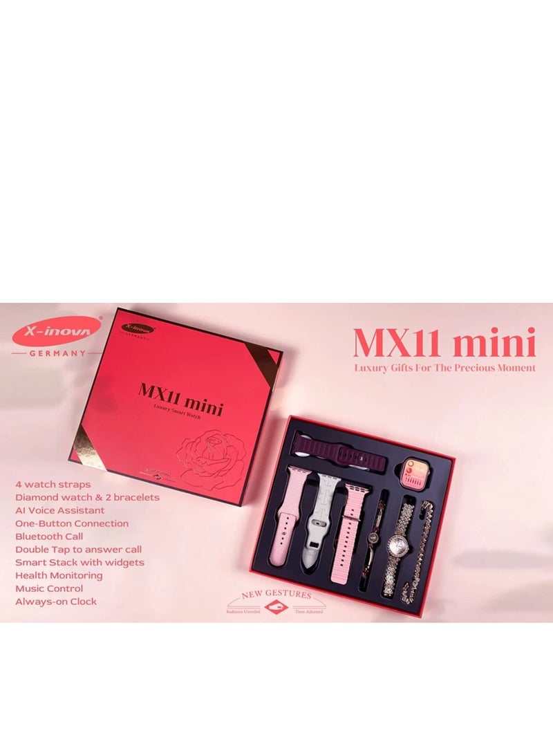 X-Inova MX11 mini Luxury Smart Watch with multicolor Straps - Pink Case - Image 1