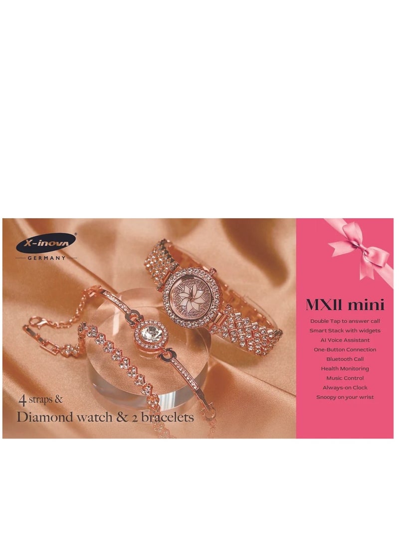 X-Inova MX11 mini Luxury Smart Watch with multicolor Straps - Pink Case - Image 2