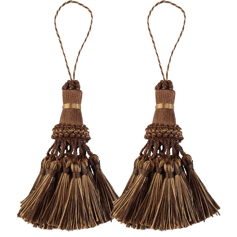 BEL AVENIR Set of 2 Elegant Polyester Tassel Handmade Colorful Craft Tassels Charms for Key Chain Straps DIY Accessories Dark Coffee 2 pack