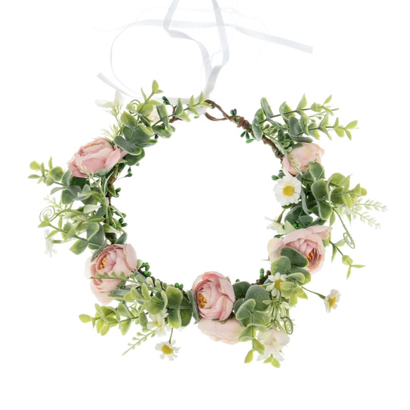 Floral Fall Camellia Flower Crown Rose Headpiece Wedding Bridal Flower Girl Halo Maternity Photo Props FL-03 (Camellia Baby Pink) - Image 2