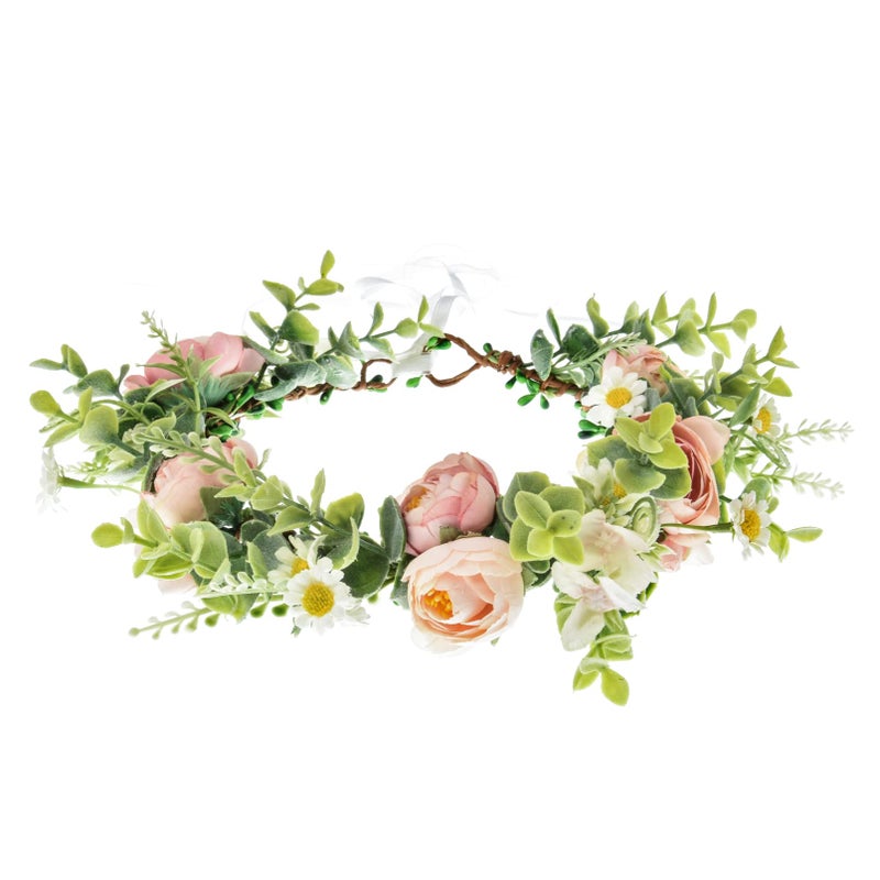 Floral Fall Camellia Flower Crown Rose Headpiece Wedding Bridal Flower Girl Halo Maternity Photo Props FL-03 (Camellia Baby Pink) - Image 1
