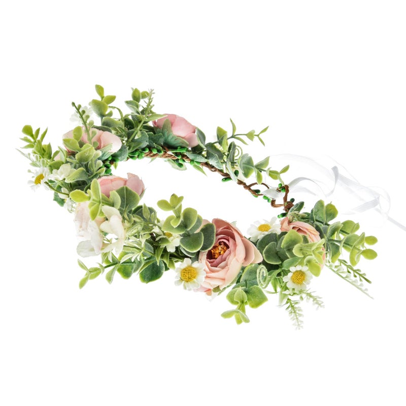 Floral Fall Camellia Flower Crown Rose Headpiece Wedding Bridal Flower Girl Halo Maternity Photo Props FL-03 (Camellia Baby Pink) - Image 3