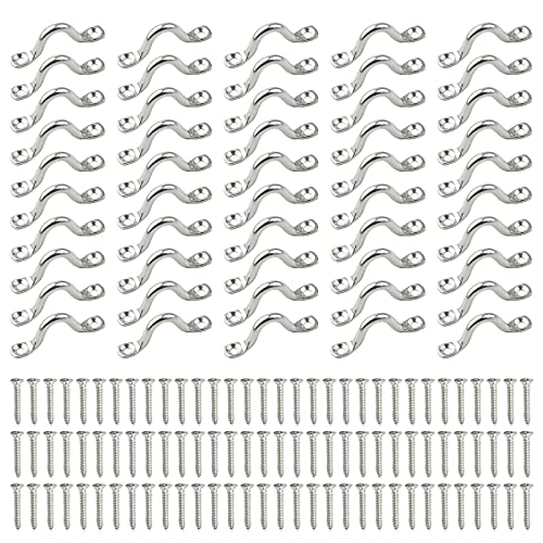 Hamineler 50 Pcs 316 Stainless Steel Eye Straps 2 Inch M5 Outdoor Hanging Hardware U Hook with100 PCS Stainless Steel Screws - Image 1