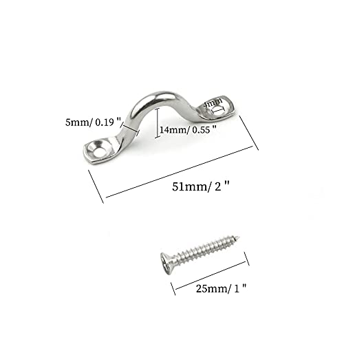 Hamineler 50 Pcs 316 Stainless Steel Eye Straps 2 Inch M5 Outdoor Hanging Hardware U Hook with100 PCS Stainless Steel Screws - Image 2
