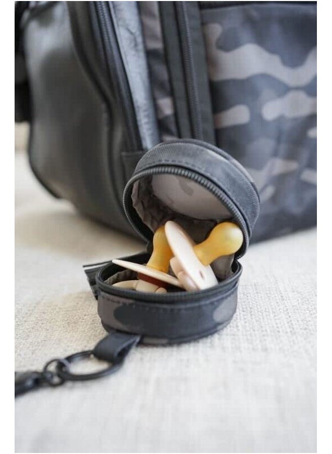 Itzy Ritzy Itzy Ritzy Chelsea + Cole Camo Pacifier Case with Clip; Pacifier Charm Pod Includes Clasp, Measures 2.5" in Diameter & Holds 2 Pacifiers; Camo  - Image 4
