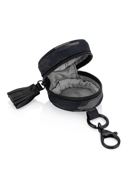 Itzy Ritzy Chelsea + Cole Camo Pacifier Case with Clip; Pacifier Charm Pod Includes Clasp, Measures 2.5" in Diameter & Holds 2 Pacifiers; Camo