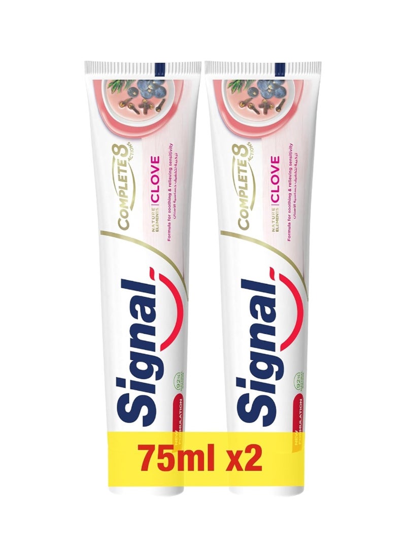 Signal Complete 8 Nature Elements Toothpaste for Sensitive Teeth Clove with Zinc for Natural Antibacterial Protection 2 x 75ml - Image 1
