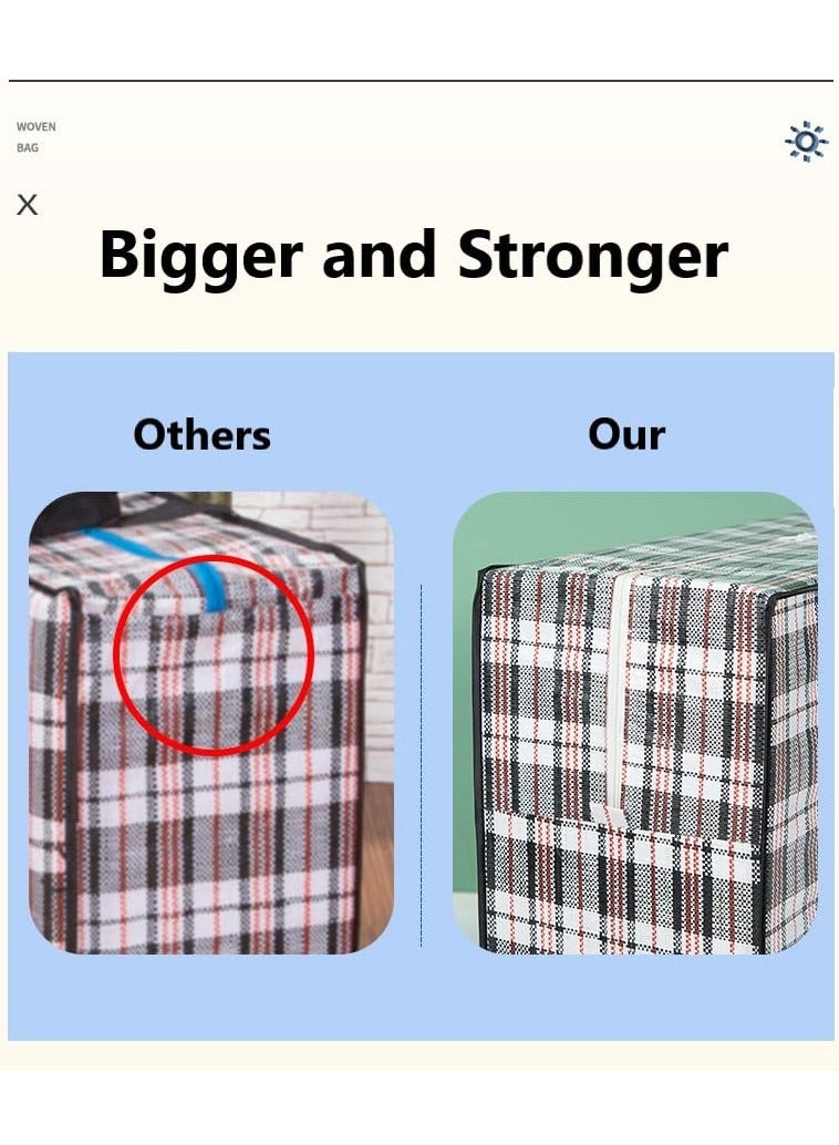 SKY-TOUCH 2pcs 90x60x25cm Heavy Duty Extra Large Moving Bags Foldable Large Capacity Woven Bags with Carrying Handles Quilt Clothes Storage Bag with Double Zippers (135L)  - Image 4