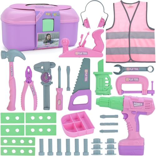 Magic4U Kids Tool Set 31 PCS Kids Tool Box Pretend Play Construction Toy with Electric Drill Hammer Tool Accessories Toddler Tool Set for Girls Boys Ages 3 4 5 6 7 Years Old - Image 1