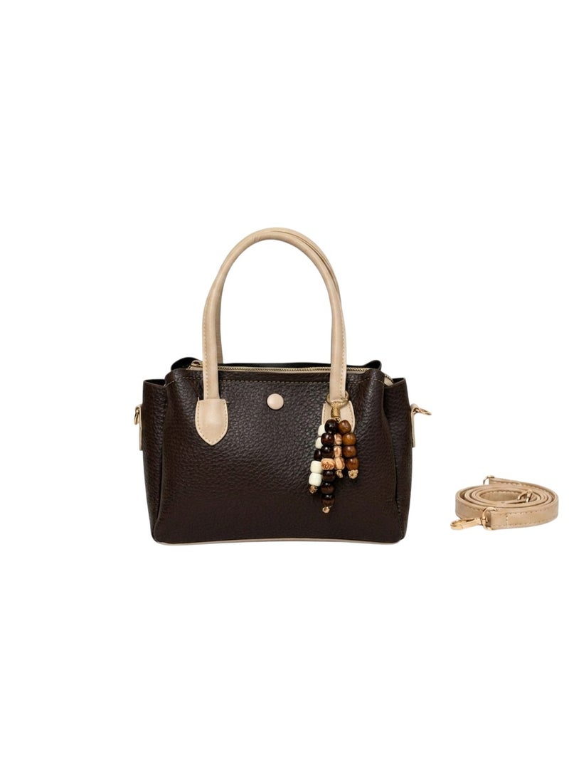 Kanaz Kharza Women’s Handbag with Elegant Beaded Charm – Stylish Leather Tote Bag with Top Handle & Detachable Shoulder Strap - Image 1