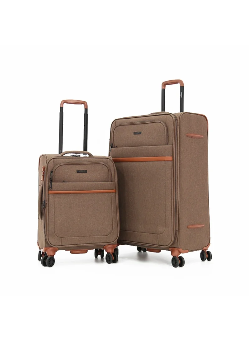 AMERICAN FLYER Softside Luggage Trolley Bag 2 Pieces Set,Brown (S-20",L-28")