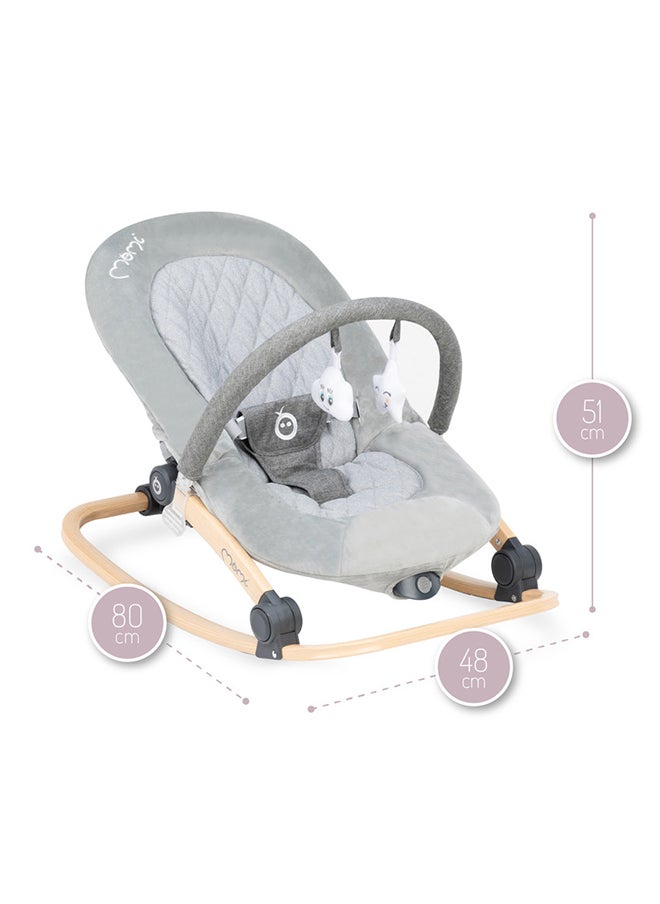 Momi LUMIWOOD Lightweight Ergonomic Baby Rocker Bouncer, Modern Design, Anti-slip pad, Plays Melodies, Sensory Module, Colourful Pattern, Wooden Frame for 0+ Months, Grey  - Image 4