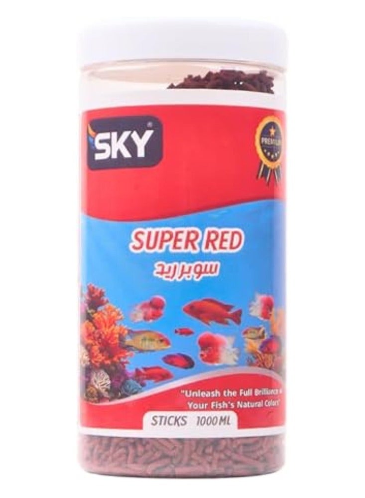 سكاي سوبر ريد ستيكس (1000 مل) - تركيبة ممتازة لتلوين أسماك الفلاورهورن والسيكليد، غذاء عالي البروتين لدعم النمو والصحة