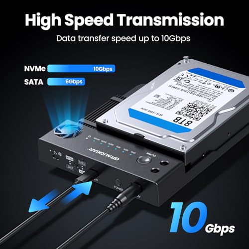 GRAUGEAR SATA SSD/HDD to M.2 NVMe Docking Station, USB-C 10Gbps Clone Station for M.2 NVMe SSD to SATA 2.5”/3.5” SSD & HDD Converter, Offline Cloning, Tool-Free, Built-in Cooling Fan - Image 3