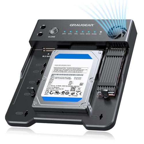 GRAUGEAR SATA SSD/HDD to M.2 NVMe Docking Station, USB-C 10Gbps Clone Station for M.2 NVMe SSD to SATA 2.5”/3.5” SSD & HDD Converter, Offline Cloning, Tool-Free, Built-in Cooling Fan - Image 1