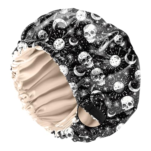BHAHB Satin Hair Bonnet Silk Bonnet for Sleeping Double Layer Elastic Adjustable Reusable Cute Aesthetic for Women Girls (Skull) - Image 1