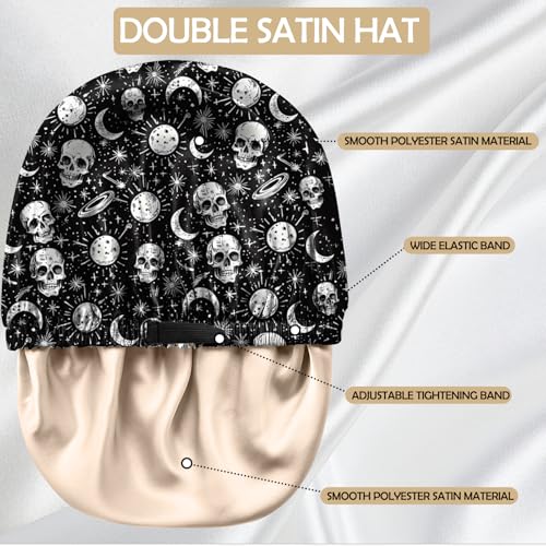 BHAHB Satin Hair Bonnet Silk Bonnet for Sleeping Double Layer Elastic Adjustable Reusable Cute Aesthetic for Women Girls (Skull) - Image 4