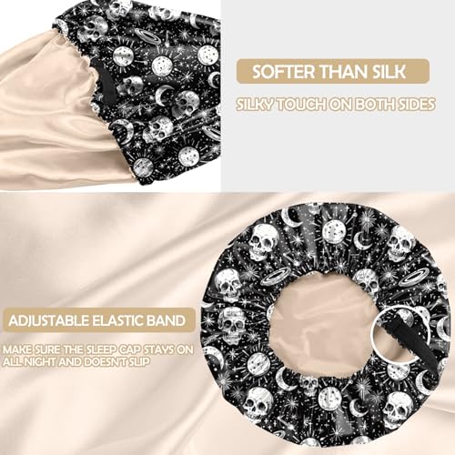 BHAHB Satin Hair Bonnet Silk Bonnet for Sleeping Double Layer Elastic Adjustable Reusable Cute Aesthetic for Women Girls (Skull) - Image 3