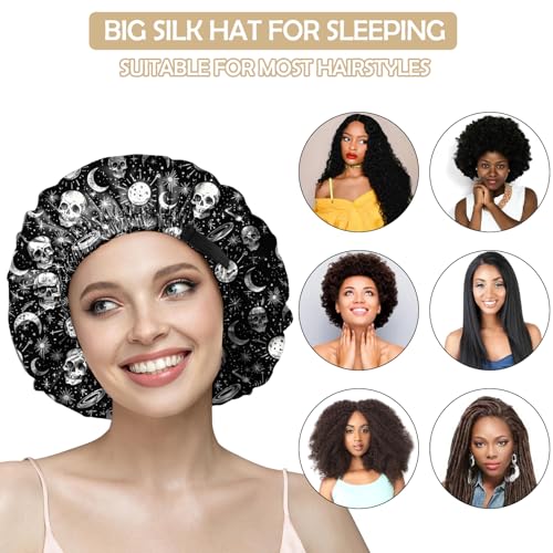 BHAHB Satin Hair Bonnet Silk Bonnet for Sleeping Double Layer Elastic Adjustable Reusable Cute Aesthetic for Women Girls (Skull) - Image 5