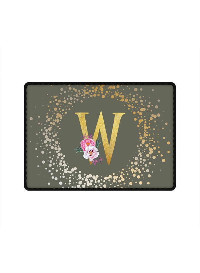 Stylizedd Designer Gaming Mouse Pad Anti-Skid Mousepad Large Keyboard Mouse Pad Desk Mat Custom Monogram Initial Letter Floral Pattern Alphabet - W(Olive Green) - Image 1