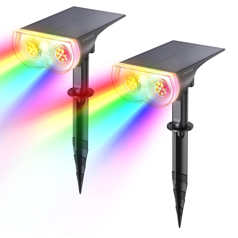 Linkind Linkind Solar Spot Lights Outdoor, IP67 Solar Lights Outdoor Waterproof, Multicolor Solar Landscape Spotlights for Yard, Garden, Pathway (Multicolor, 2 Pack)  - Image 1