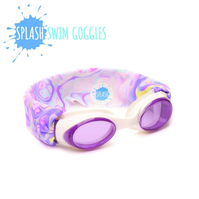 Splash Place SWIM GOGGLES with Fabric Strap - PASTEL SWIRL | Fun, Fashionable, Comfortable - Adult & Kids Swim Goggles - Image 3