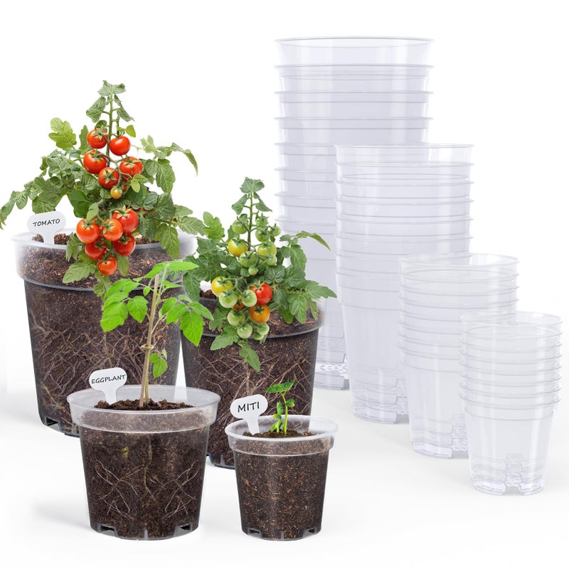 homenote Clear Nursery Pots for Plants,3/4/5/6.7 Inch Plant Pot for Planting Plastic Seedling Pots with Drainage Holes Seed Starter Pot Flower Pots High Transparency with 20 Plant Labels (36 Pack) - Image 1