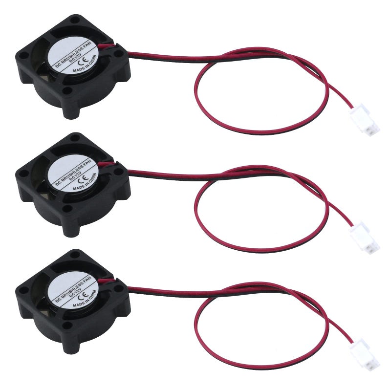 Antrader 3-Pack 12V 0.1A 2Pin 25mm x25mm x10mm DC Small Mini Brushless Cooling Fan