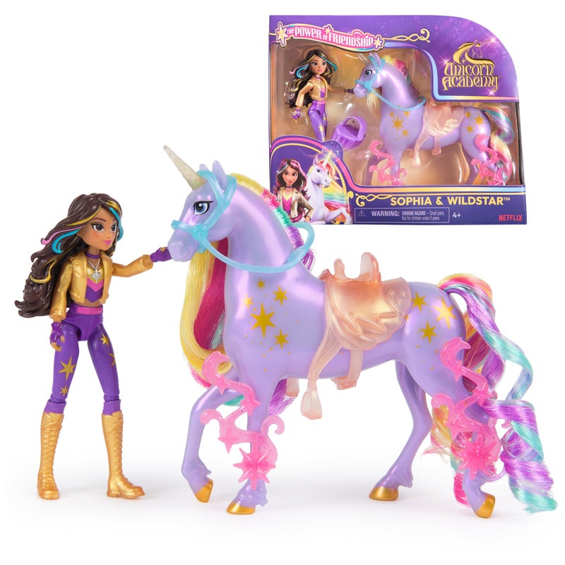 Unicorn Academy مجموعة قوة الصداقة من أكاديمية اليونيكورن صوفيا وايلدستار أفكار هدايا عيد الفصح دمى ألعاب يونيكورن تتضمن سرج شفاف و 2 ملحقات قوة - Image 3