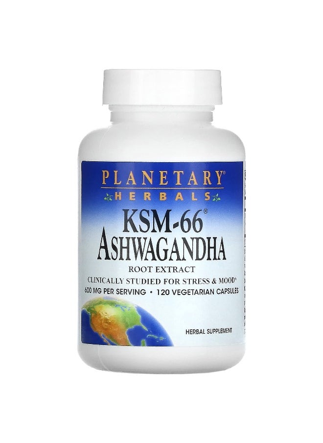 PLANETARY HERBALS Planetary Herbals, KSM-66® Ashwagandha Root Extract, 600 mg, 120 Vegetarian Capsules (300 mg per Capsule) 