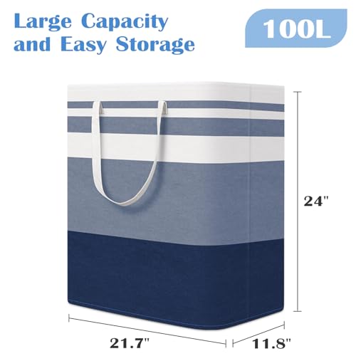 BlissTotes 3Pack Laundry Basket FreestandingWaterproof Laundry Hamper Collapsible Tall Clothes Hamper with Easy Carry Handles for Clothes Towels in the Family and DormGradient Blue100L - Image 3