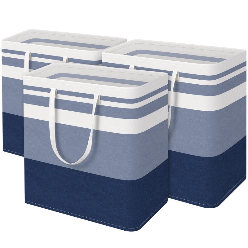 BlissTotes 3Pack Laundry Basket FreestandingWaterproof Laundry Hamper Collapsible Tall Clothes Hamper with Easy Carry Handles for Clothes Towels in the Family and DormGradient Blue100L - Image 2